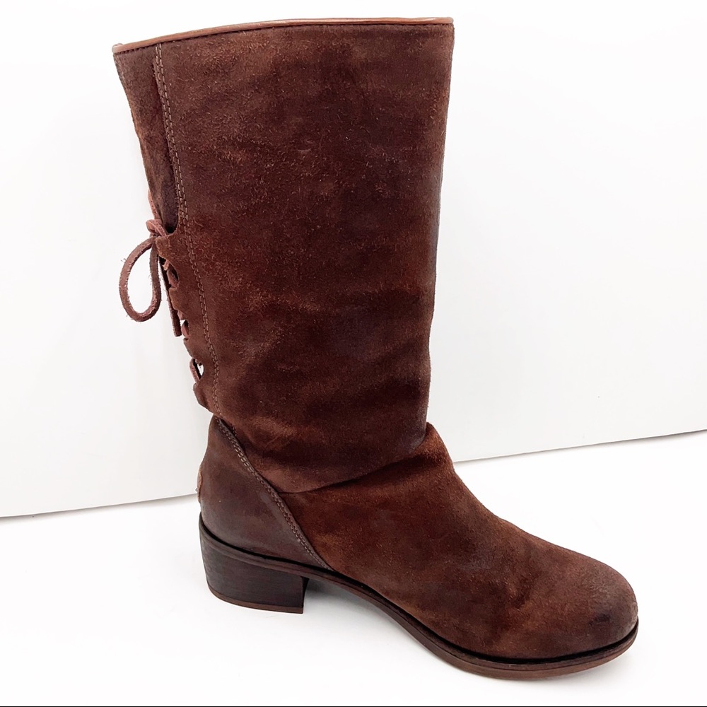 {UGG} Cary Brown Leather Lace Back Boot